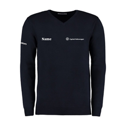 Mens V Neck Jumper - Navy with Logos Capital Volkswagon