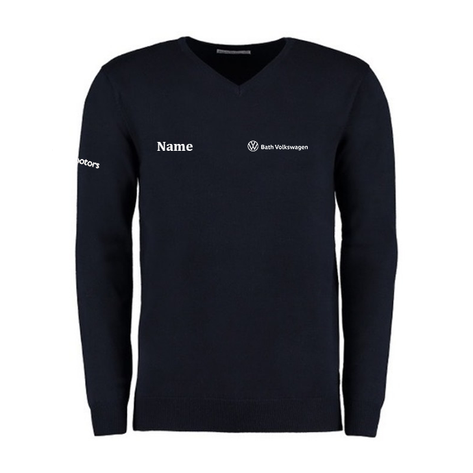  Mens V Neck Jumper - Navy with Logos Bath Volkswagon